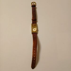 Kristine Gold Tone Faux Diamond Detail Genuine Leather Quartz Watch Japan Movt